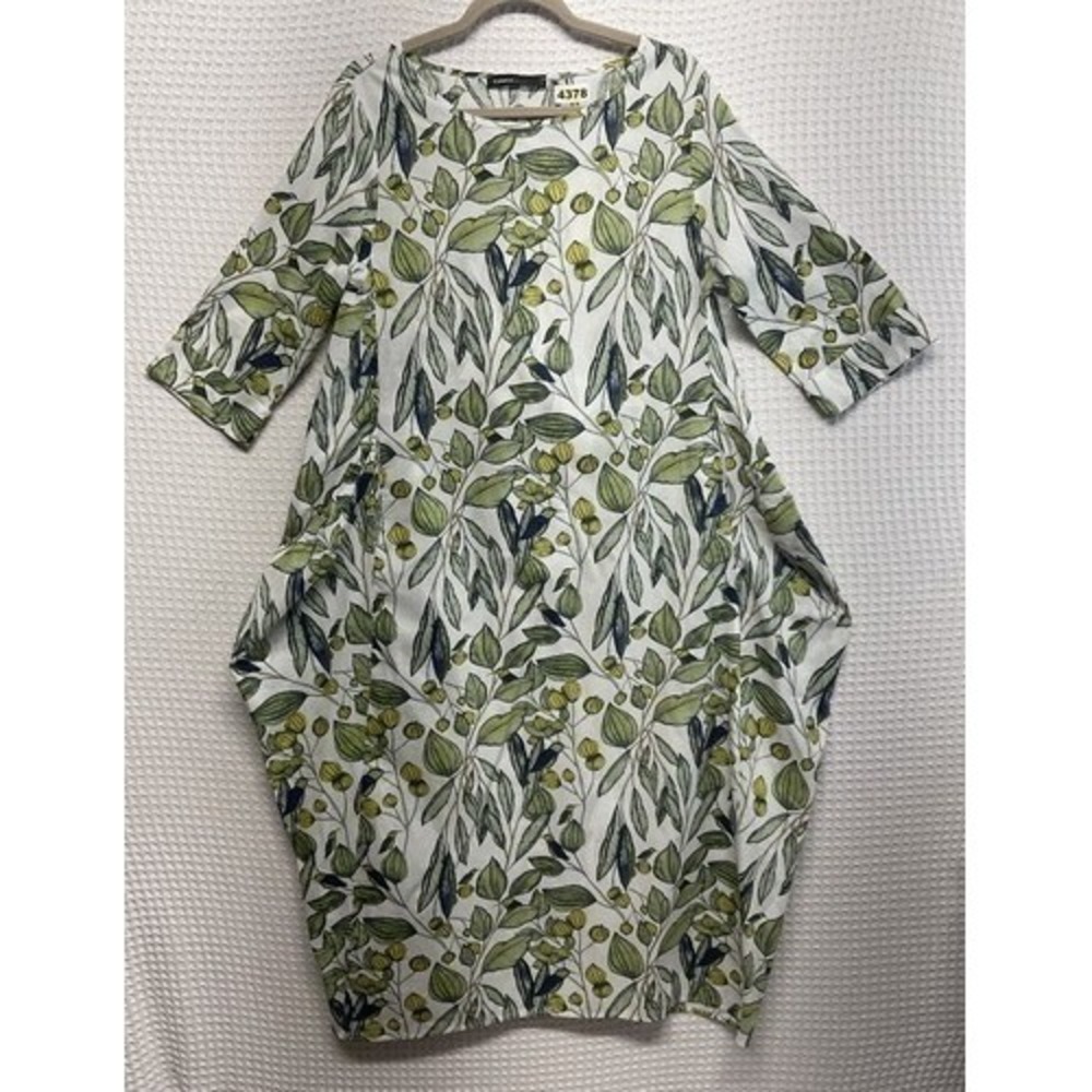 Celmia Collection Green Botanical Lagenloog/Baloon Shape Midi Dress Women M Chin